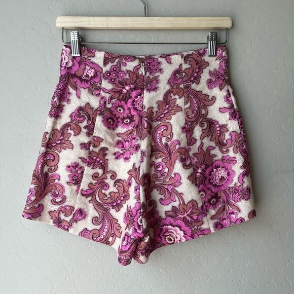 ALEMAIS Shorts Linen Floral Print Purple Shorts Size US 4 - Picture 5 of 10